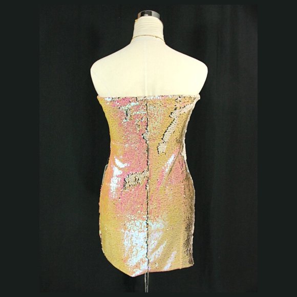 NWT As U Wish Reversable Sequin Strapless Party Mini Dress Pink Green Sexy - M - Picture 5 of 9